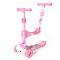 Mesuca Mickey Hello Kitty 3D Pattern สกู๊ตเตอร์สามล้อสำหรับเด็กน่ารัก 3 ใน 1 สกู๊ตเตอร์พับได้นั่งได้ Rideable สกู๊ตเตอร์ล้อกระพริบ สกูตเตอร์ Scooter