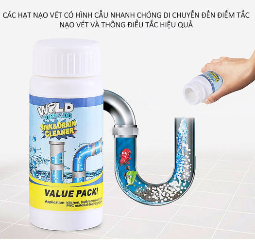 Hộp bột thông tắc đường ống WILD TORNADO 110g, bột thông tắc siêu mạnh, bột thông tắc hiệu quả, tuancua