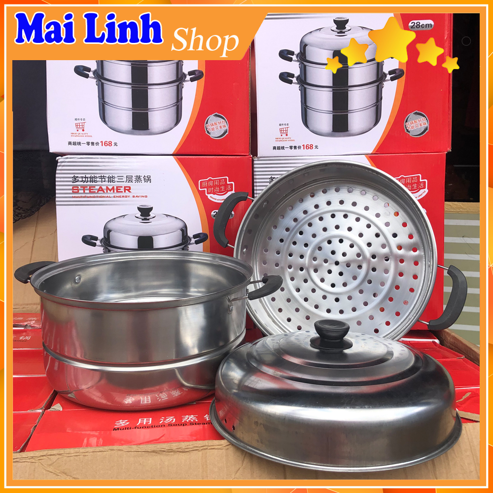 [HCM]Nồi hấp inox 2 tầng-3 tầng xửng hấp cách thủy đa năng Nồi hấp 2 tầng 3 tầng 28cm - dùng được bếp từ bếp hồng ngoại