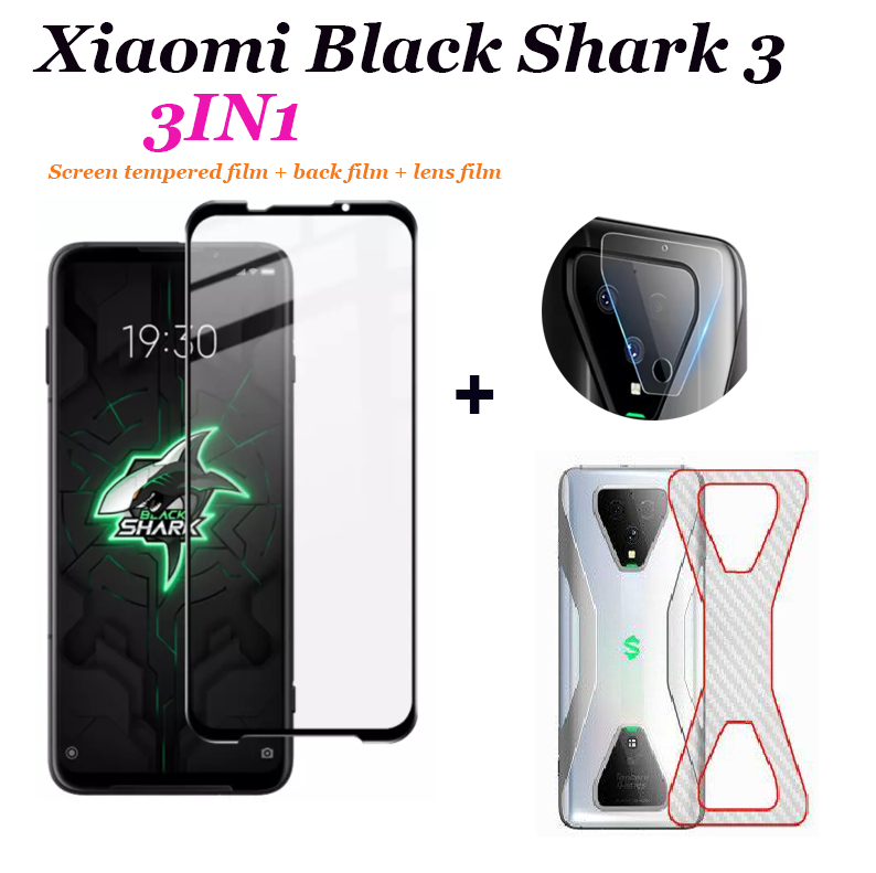 Thích Hợp Cho Xiaomi Black Shark 3 Pro/3/3S Phim Kính Cường Lực Toàn Màn Hình + Phim Sau Bằng Sợi Carbon + Phim Ống Kính (3 Trong 1)