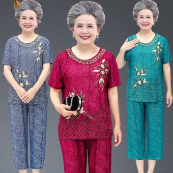 Bộ mặc nhà cho người già, quần áo cho người cao tuổi, đồ bộ trung niên nữ