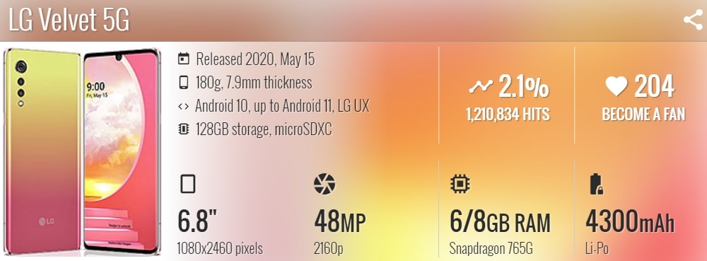 สำหรับ LG Velvet 5G LG G900N KR-ปลดล็อกต้นฉบับ 6.8 นิ้ว Octa Core 8GB RAM 128GB ROM 48MP 5G โทรศัพท์มือถือซิมเดียว