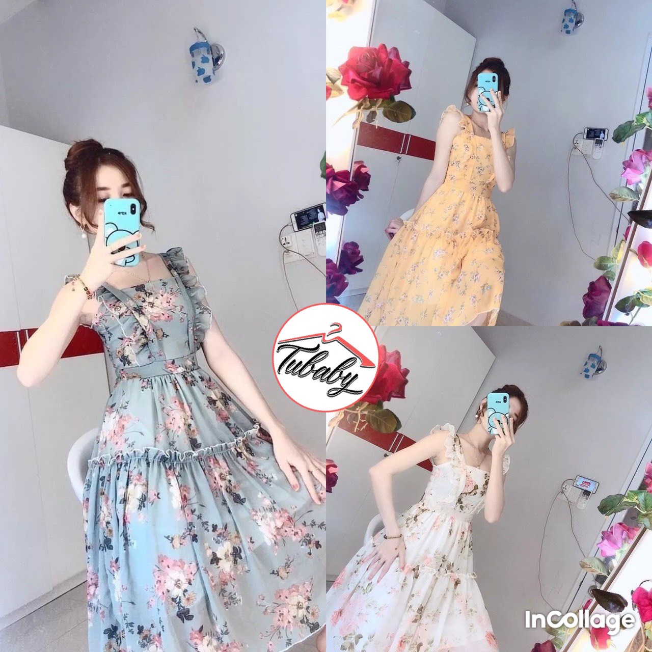 [HCM] Váy Nữ Lụa Hoa 2 Dây Xòe Cánh Tiên , Nhúm Bèo Màu Sắc Tôn Da Sang Trọng