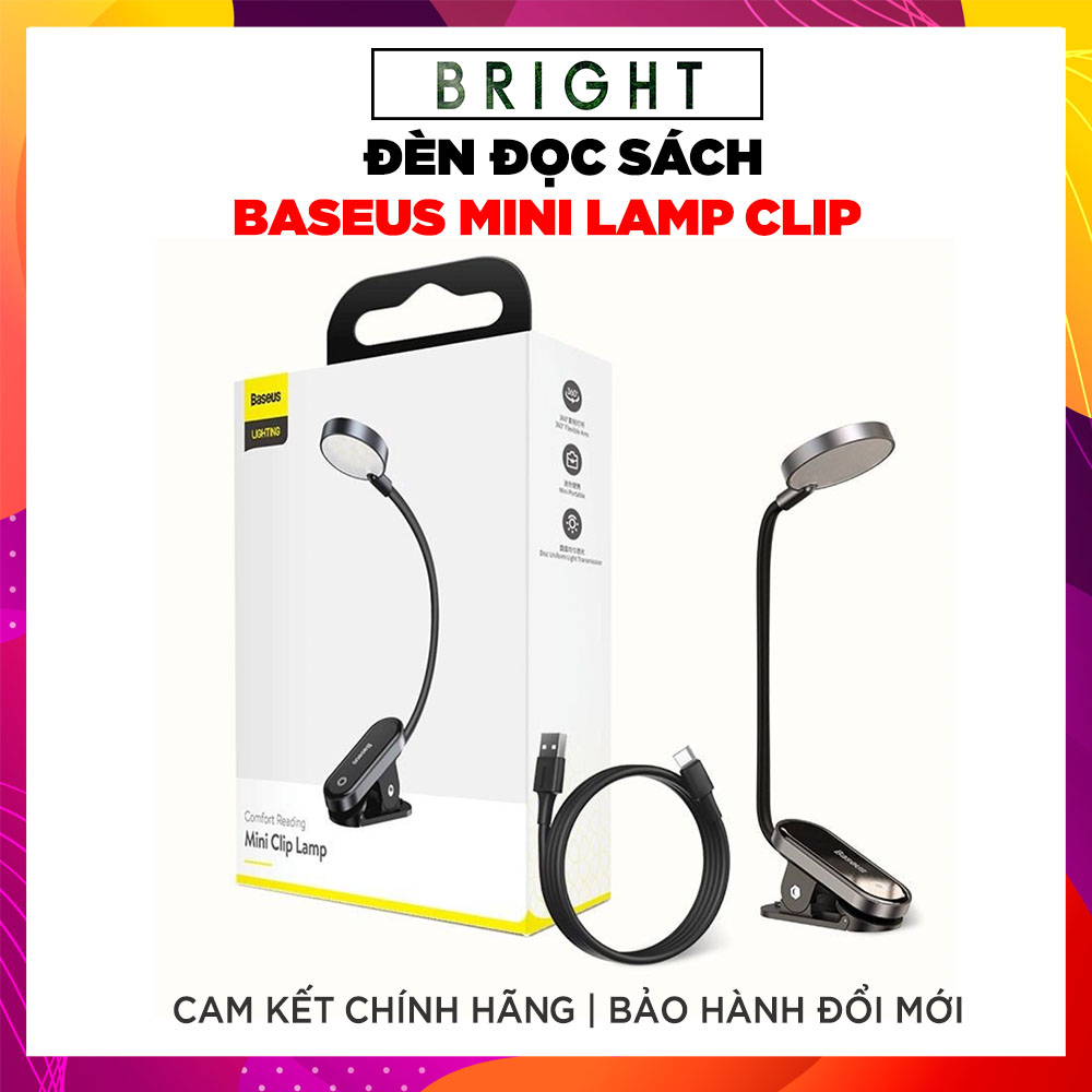 Đèn đọc sách mini, pin sạc tiện dụng Baseus Comfort Reading Mini Clip Lamp ( Dịu mắt, chân kẹp, 3 mức sáng, 350mAh, 24h sử dụng)