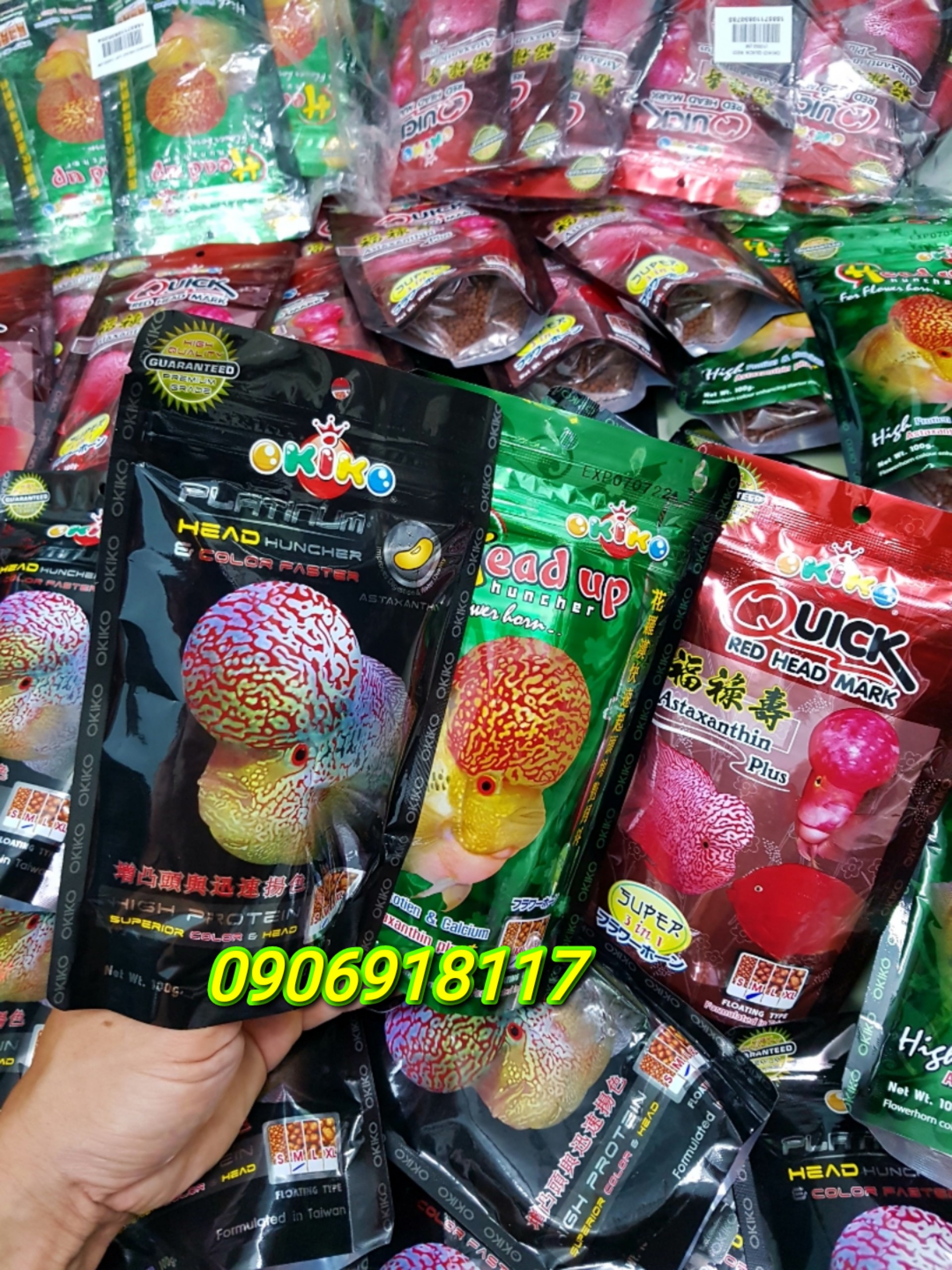 Thức ăn cá la hán-cám viên okiko cho cá la hán phát triển đầu màu châu-cam kết hàng chính hãng