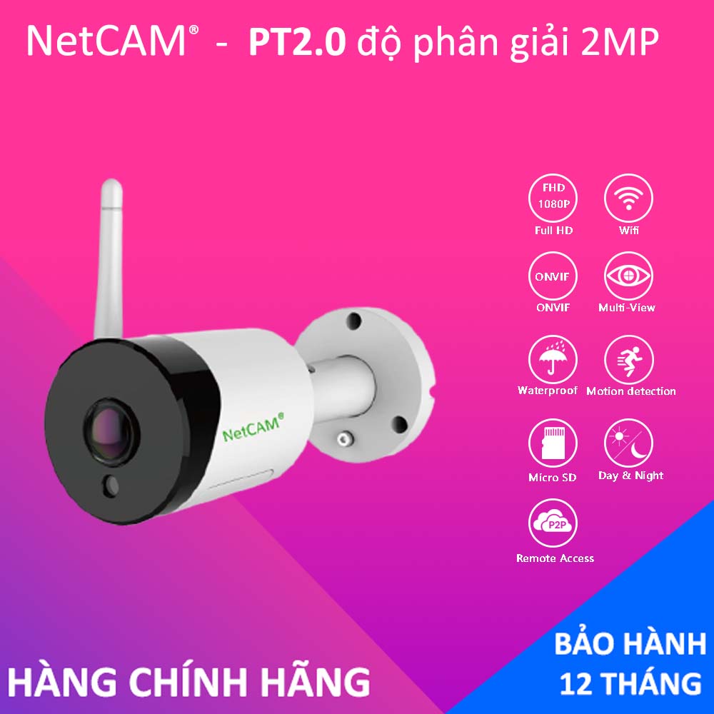 Camera IP wifi ngoài trời NetCAM PT2.0 (1080P) Quay Toàn Cảnh 180º - Hãng Phân Phối Chính Thức