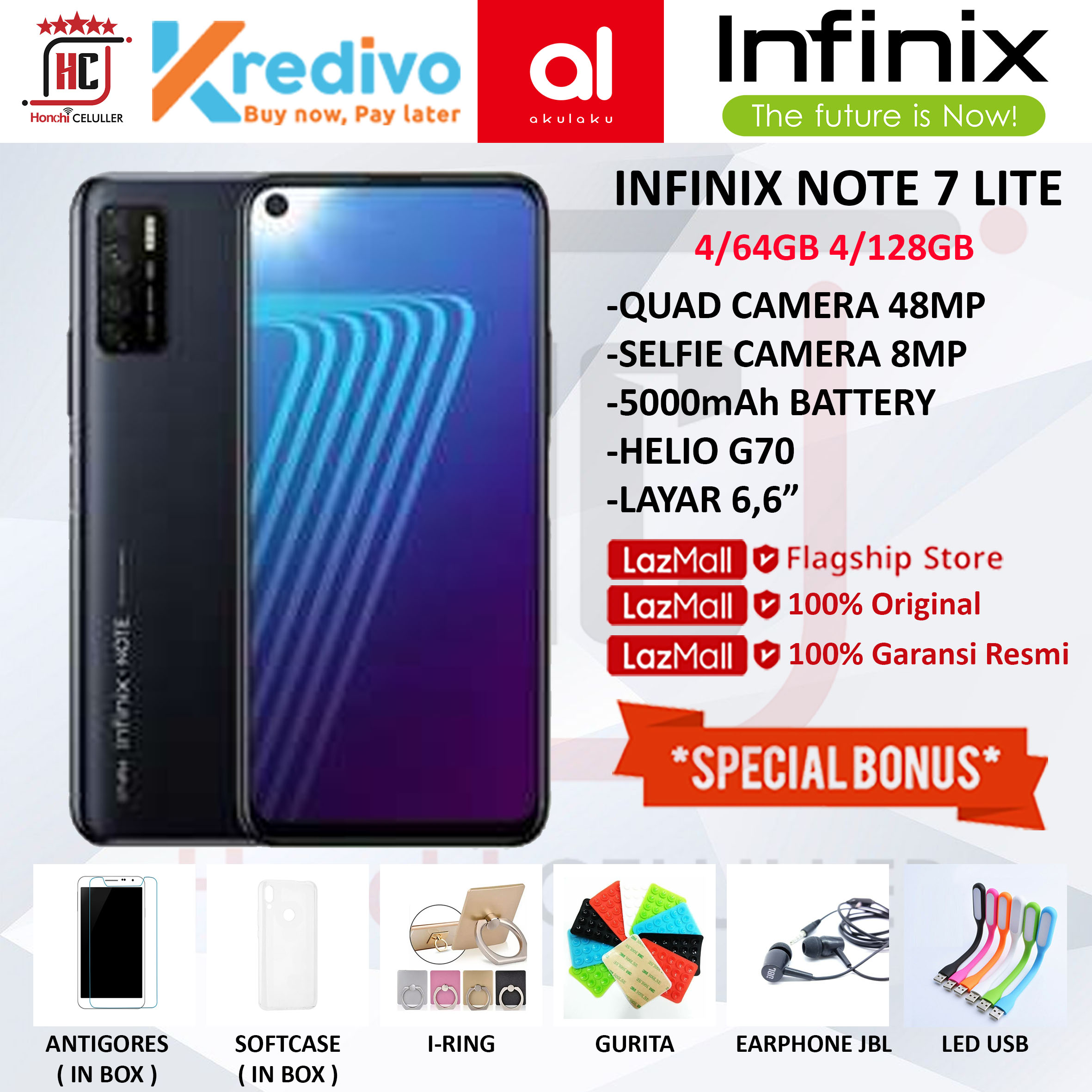 INFINIX NOTE 7 LITE 4/64GB 4/128GB GARANSI RESMI ORIGINAL BONUS Harga  2,399,000 Ringgit*Penghantaran Percuma