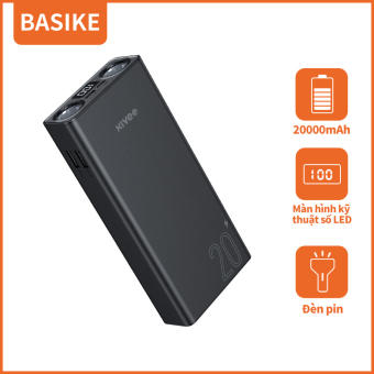 BASIKE Sạc dự phòng 20000mAh Màn hình kỹ thuật số LED với 2 bóng đèn cho iPhone Huawei Samsung Xiaomi OPPO VIVO Sạc