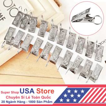 Set 20 Kẹp Phơi Quần Áo Sắt Có Móc Tròn (1 Túi 20 Kẹp)