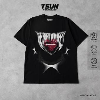 Áo Thun TSUN Heart Tee - Đen - [UNISEX] - In Kéo Lụa - Thêu Tay Áo