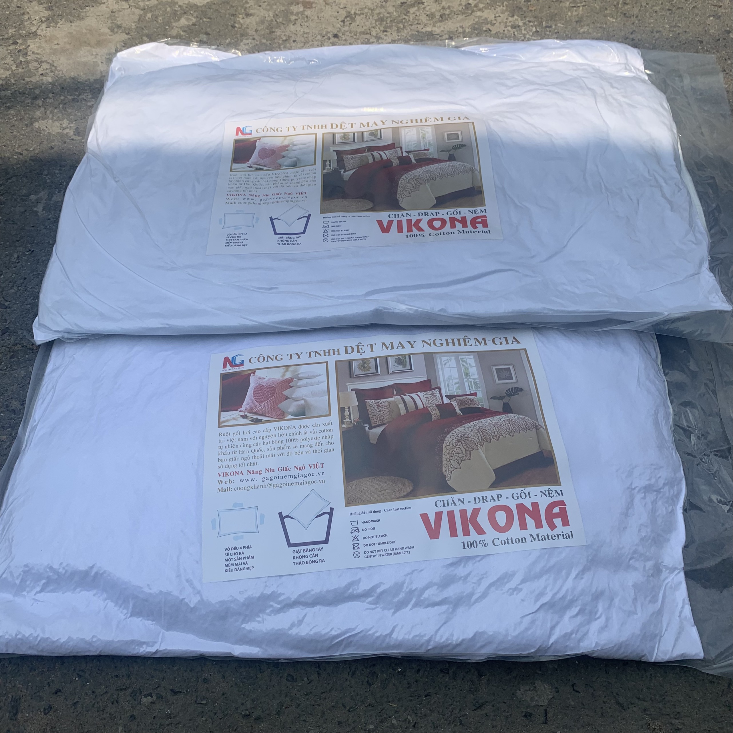 Cặp gối hơi bông gòn vikona size 40 x 60, 50 x 70cm hàng vnxk