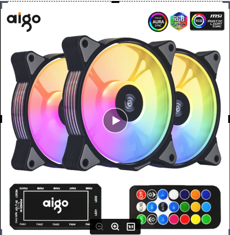 Aigo Vỏ Máy Tính AR12 120Mm Quạt Làm Mát RGB Quạt Làm Mát Đồng Bộ Aura Với Điều Khiển Từ Xa IR