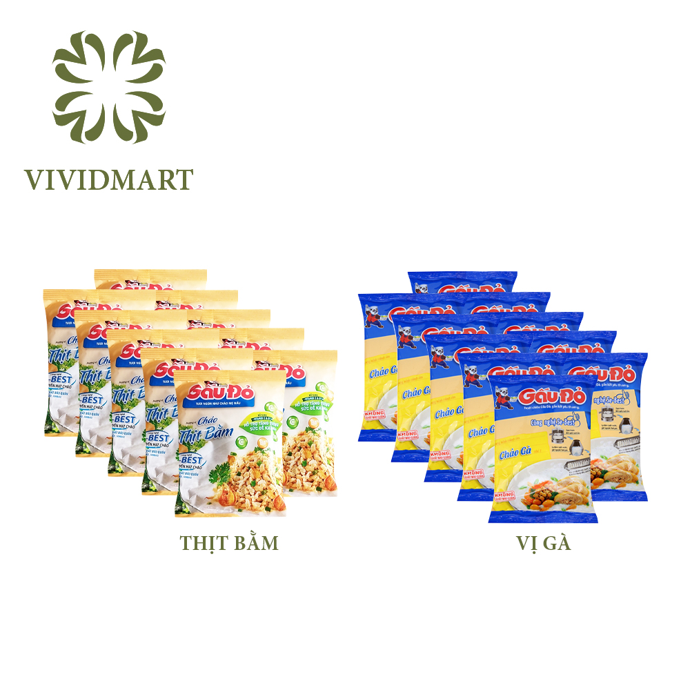 Cháo gấu đỏ 02 vị: thịt bằm, vị gà – gói 50g – gấu đỏ