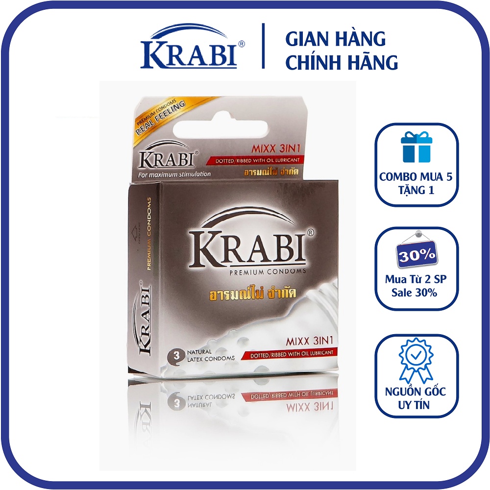 Bao Cao Su Krabi Gân-Gai-Gel Bôi Trơn - Mix 3in1 Krabi Premium Condoms - DALITEK VIỆT NAM
