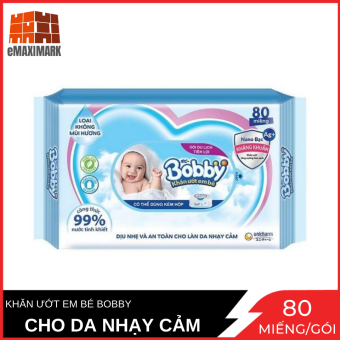Khăn Ướt Bobby Không Mùi Nano Bạc 80 Miếng