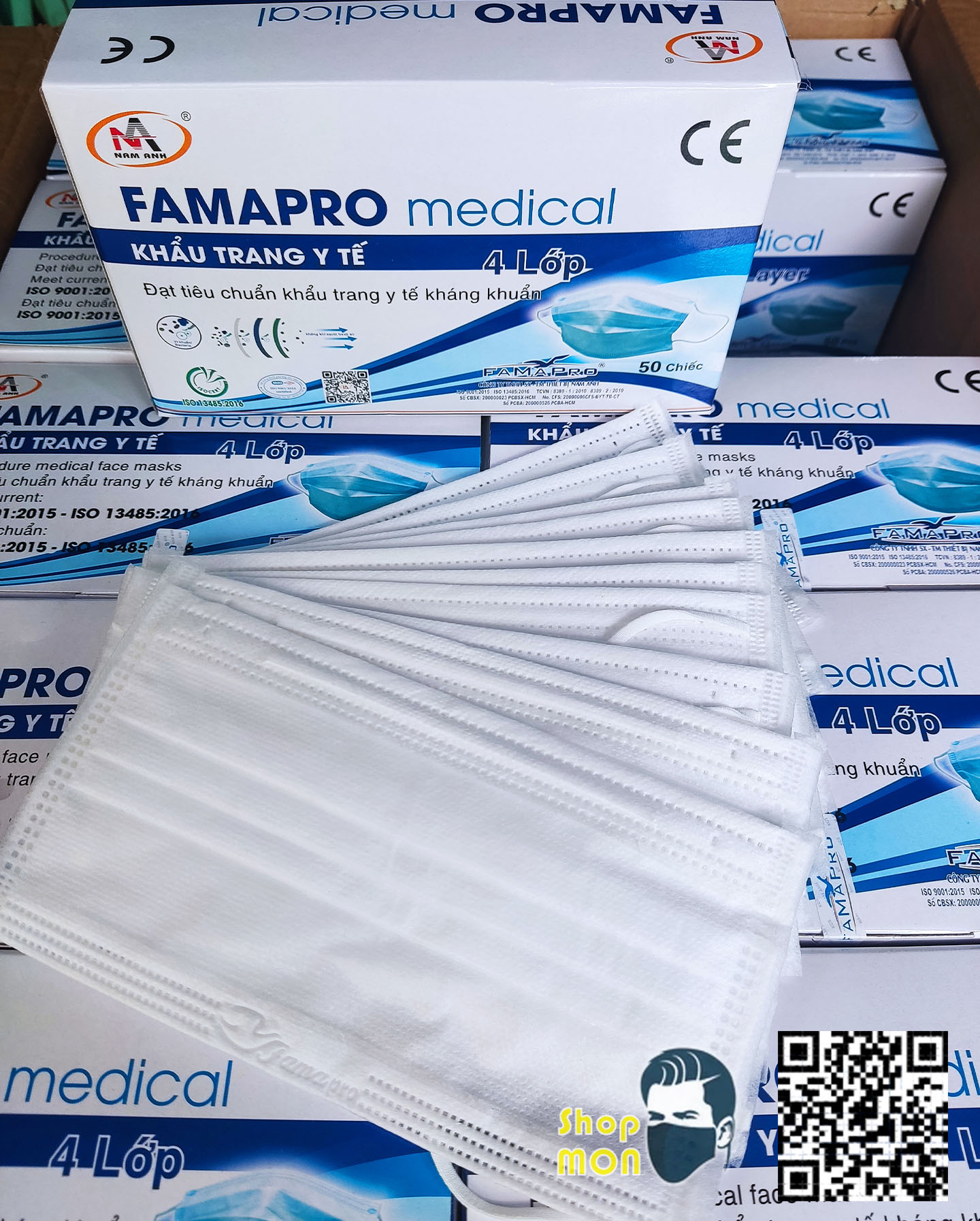 Khẩu trang y tế 4 lớp hộp 50 cái-famapro - combo 250 cái