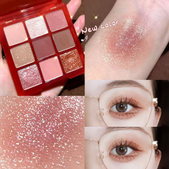 DIKALU Bảng Phấn Mắt Màu Mới Bảng Phấn Mắt Acrylic Bền Màu Ngọc Trai Lấp Lánh Màu Đỏ Bảng Trang Điểm Mắt Hàn Quốc 9 Màu