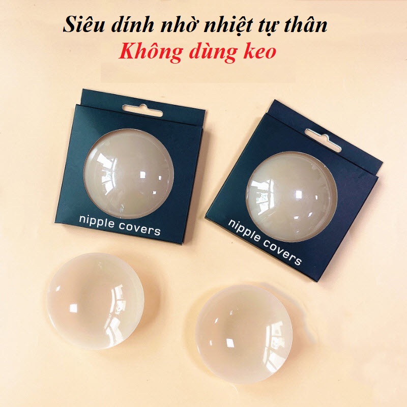Hộp 2 miếng dán ngực silicon - dính nhờ nhiệt tự thân KHÔNG DÙNG KEO - miếng dán nhũ hoa - miếng dán ti không keo - áo ngực dán - P14 P16