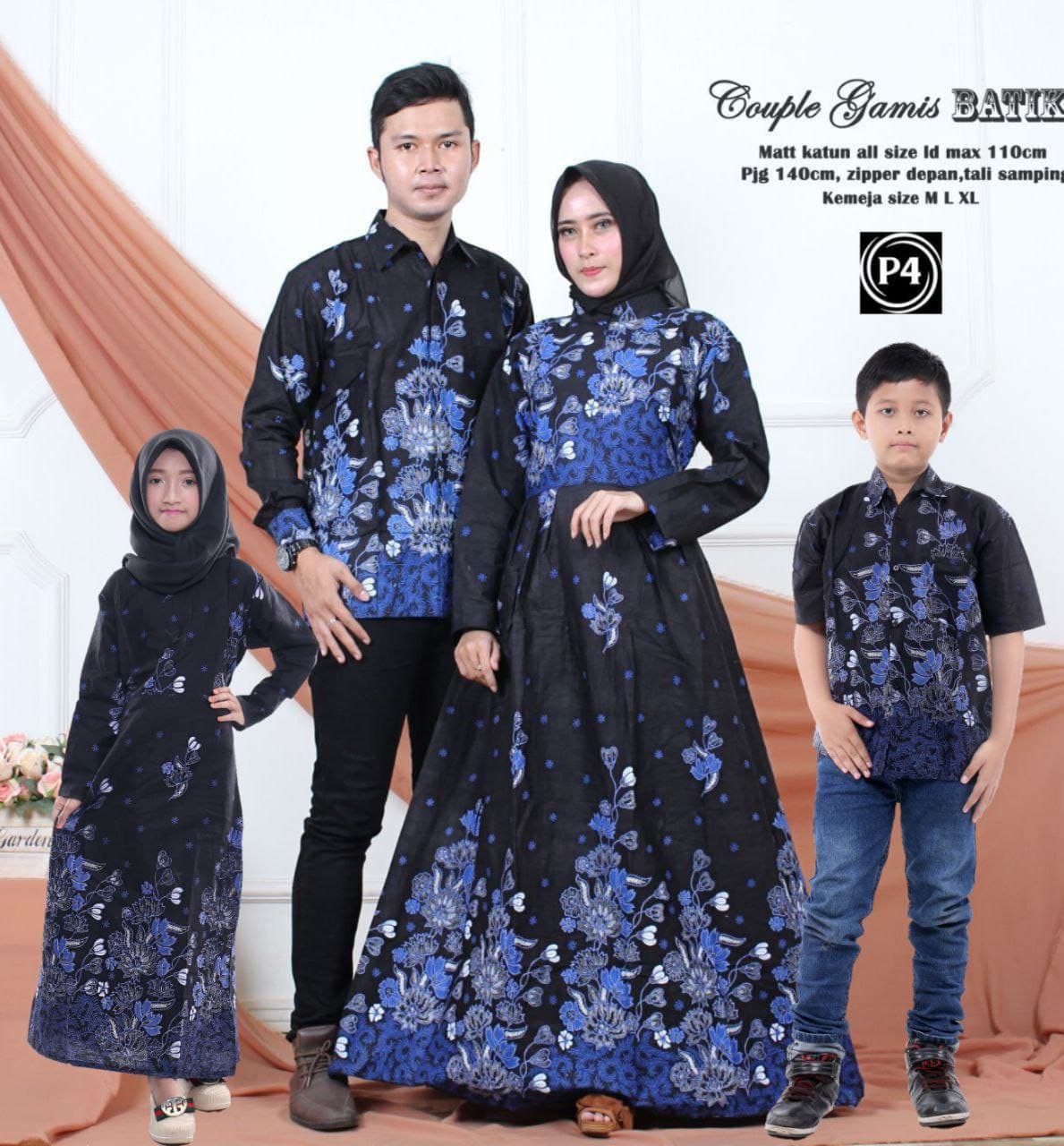 Batik Couple Keluarga - Bisa - Couple Batik Sarimbit Family SET Motif Motif Sakura Biru Terbaru 2023