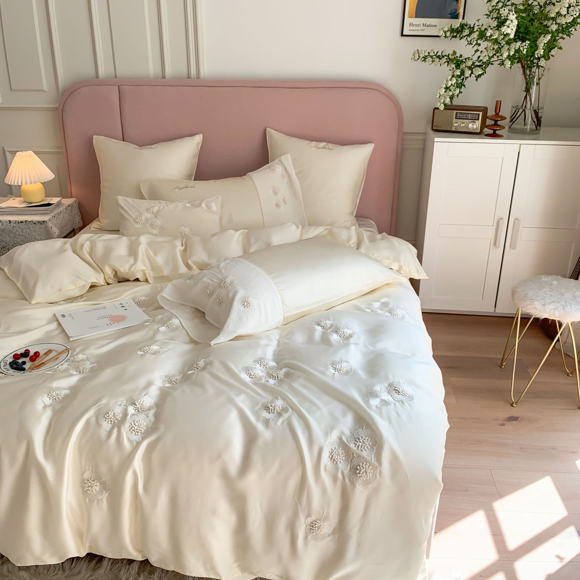 4 stuks/set Princess Wind 80 Tencel driedimensionaal bloemenborduurdekbed zijde glibberig cool tweepersoonsbed 1,8 m 1,5 m 2,0 m