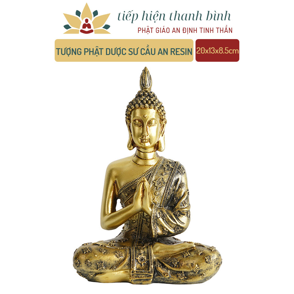 Tượng phật dược sư cầu an tượng resin mạ vàng cao 20cm