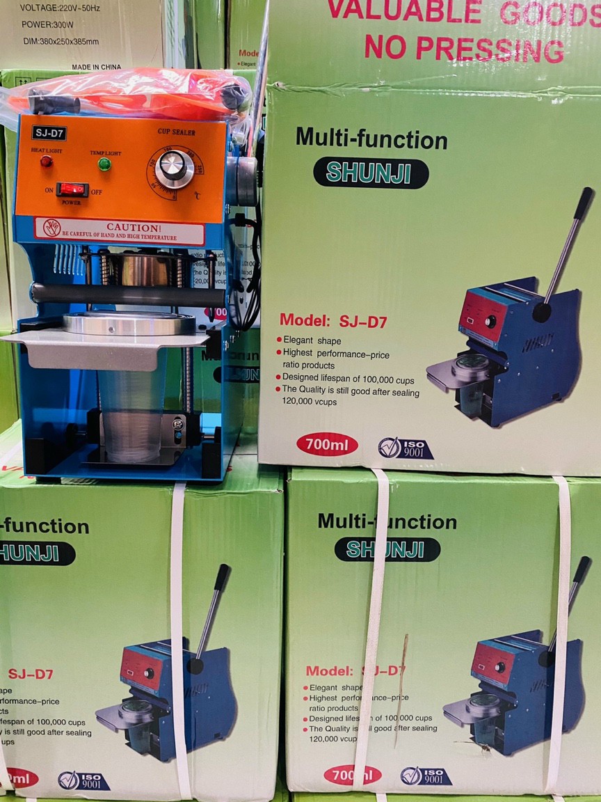 Máy ép miệng ly SJ-D7 cho quán nước mía, trà sữa, điện 220V, xịn sò, gọn gàng được việc