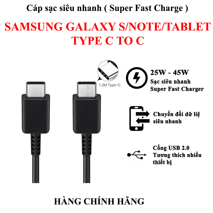Cáp sạc 25w,45w samsung type-c to type-c chính hãng