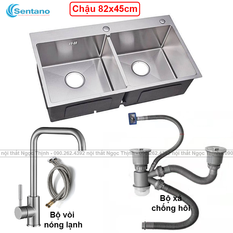 [HOÀN TIỀN][GIÁ HỦY DIỆT] Chậu rửa chén đúc liền khối inox 304 (8245 CÂN)  tặng bộ xả chống hôi và vòi rửa chén Nóng Lạnh STN-402