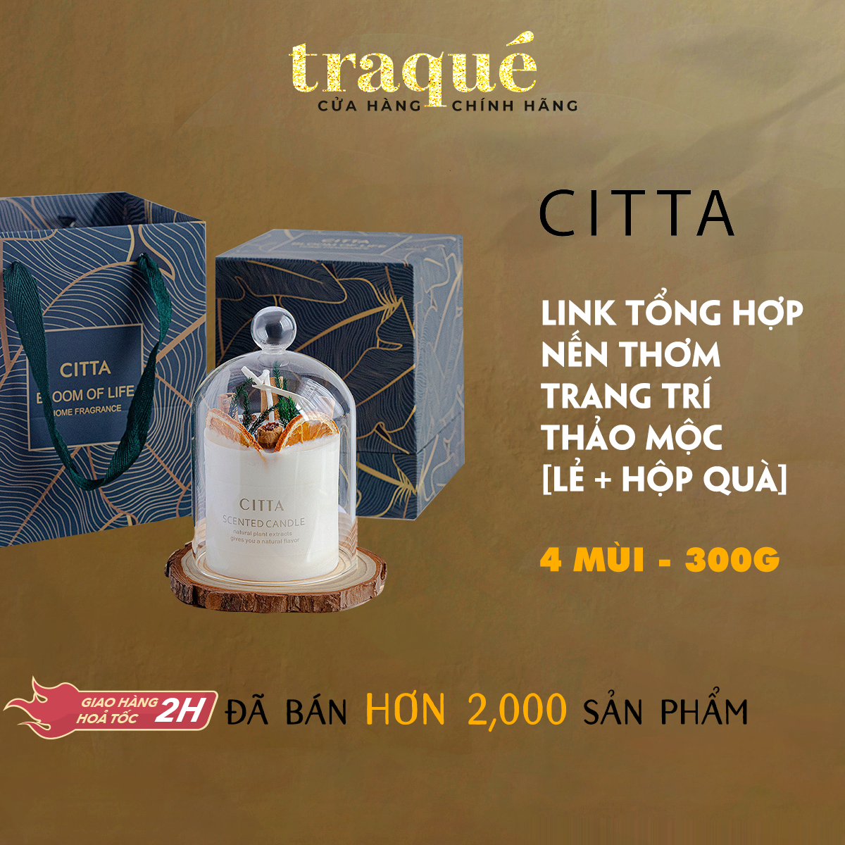 [7 mùi - Set Quà tặng] Nến thơm CITTA trang trí phong cách hoa khô thảo mộc - 5 mùi hương đa dạng cho không gian sang trọng