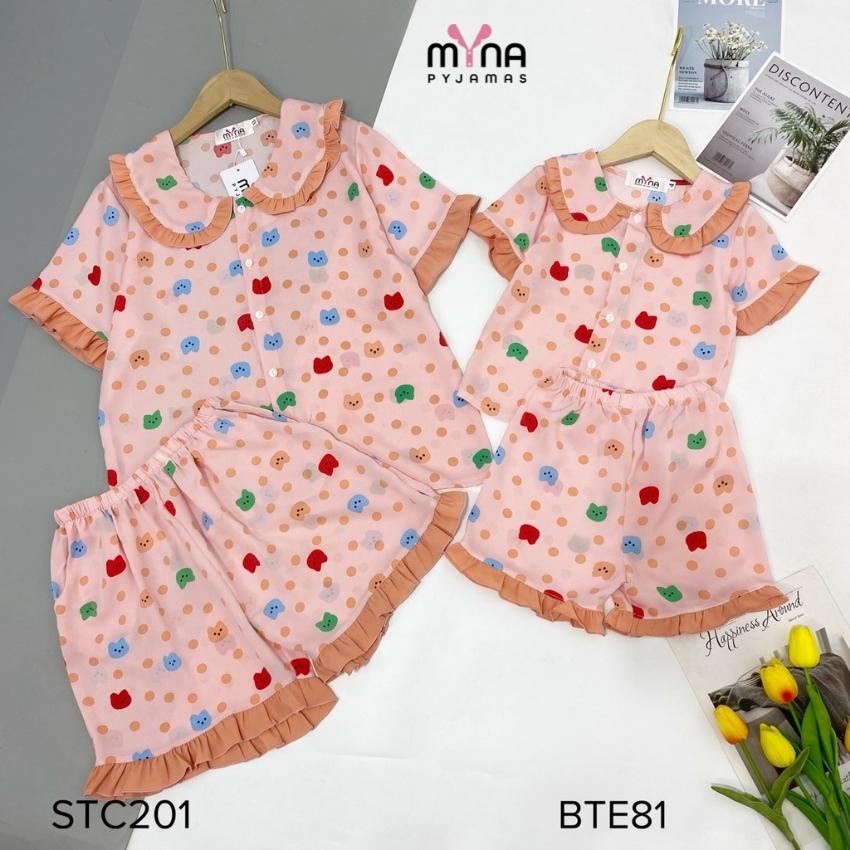 Bộ lụa đùi mẹ và bé cổ bèo, chất lụa mango mềm mịn mát, ảnh chụp thật