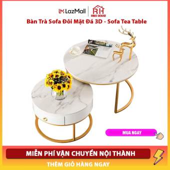 Bàn trà sofa đôi có hộp cao cấp RIBO HOUSE mặt đá vân 3D sang trọng nội thất phòng khách RIBO87 (FREE SHIP)