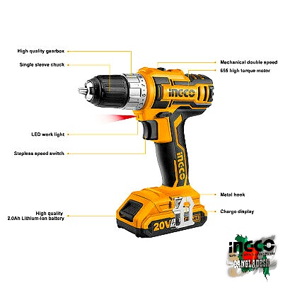 Lithium-ion Cordless Drill 20v Ingco cdli200215