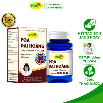 Đại Hoàng PQA hỗ trợ nhuận tràng, thông tiện, giảm táo bón (hộp 30 viên)