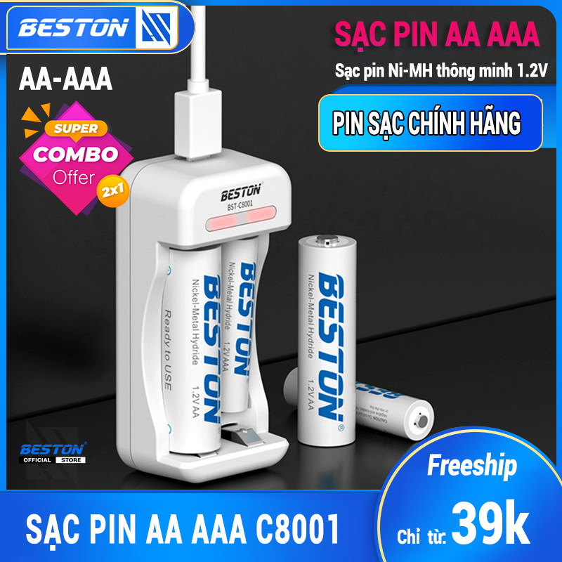 Bộ Sạc Pin AA/AAA Beston C8001 Cho Micro Karaoke loa, đồ chơi trẻ em, đồng hồ, thiết bị điện tử, đèn flash, pin máy ảnh, xe điều khiển, đèn pin siêu sáng, loa kẹo kéo, pin sạc dung lượng cao