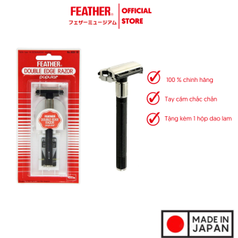Set Dao cạo Feather Safety Razor, Made in Japan, 1 Bàn cạo râu + 1 hộp lưỡi lam