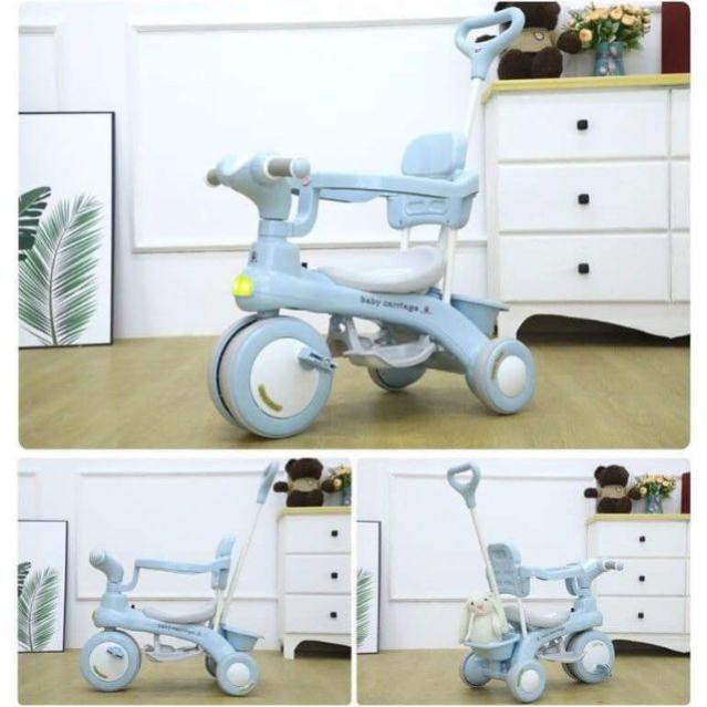 Xe đạp 3 bánh 618, xe đẩy kiêm xe chòi chân cho bé, có nhạc vui nhộn và khung xe bảo vệ cho bé