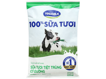 Combo 5 bịch Sữa tiệt trùng Vinamilk có đường túi 220ml