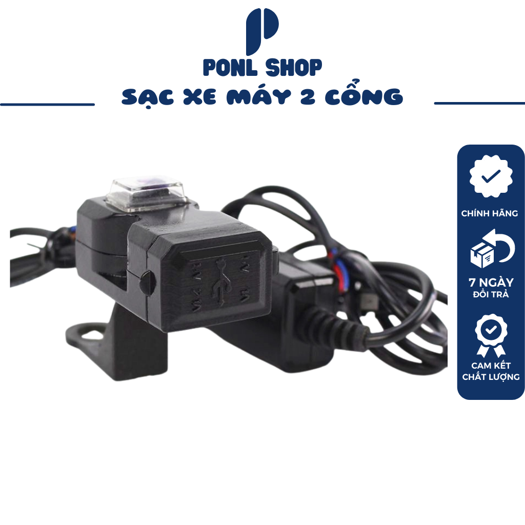 Bộ sạc xe máy 2 cổng USB 12V kèm công tắc và đế gắn, sạc điện thoại trên xe máy 2 cổng