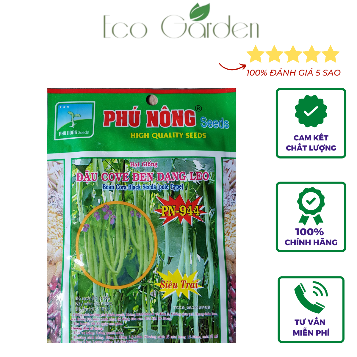 Hạt Giống Đậu Cove Hạt Đen Dạng Leo PN-944 Phú Nông - 20g