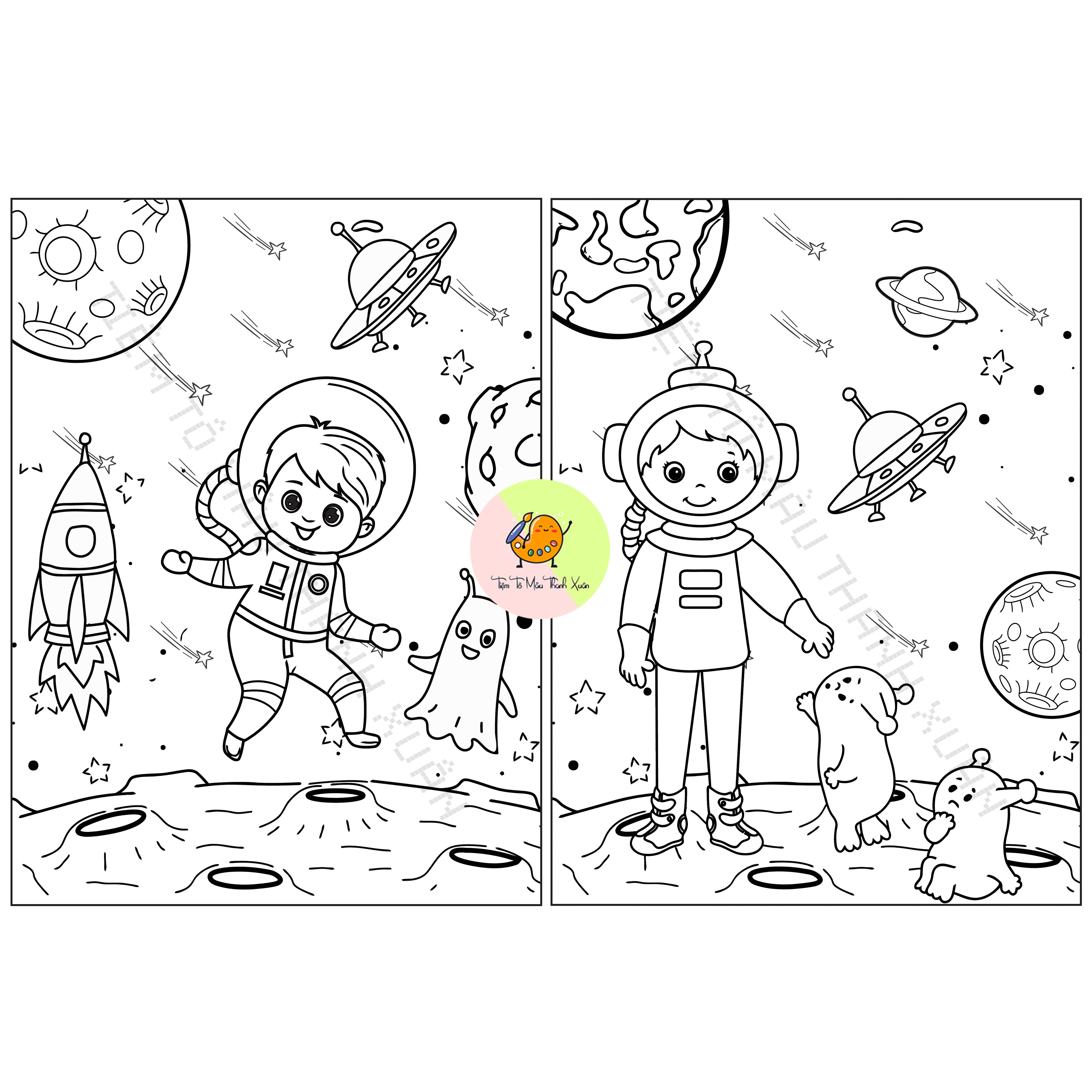 [TX32] Set 30 Tờ Tranh Tô Màu Vũ Trụ Cho Bé Kích Thước A5 Dành Cho Màu Sáp, Màu Chì - Tiệm Tô Màu Thanh Xuân