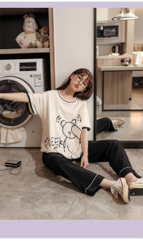 Bộ Mặc Nhà Cộc Tay,Quần Dài  Nữ, Trẻ Trung Năng Động Chất Cotton  Hàng Quảng Châu Cao Cấp (2023)