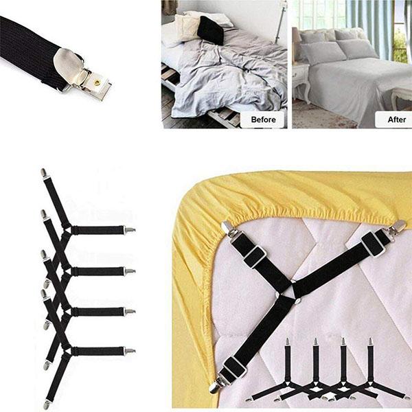 Kẹp cố định ga giường - Combo 4 kẹp cố định chống xê dịch chất liệu inox siêu bền và  chắc chắn