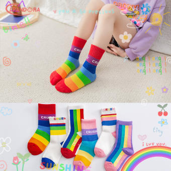 IP Vớ Ống Cầu Vồng Cho Trẻ Em Tất Cotton Chải Chữ Cầu Vồng Cho Bé Trai Và Bé Gái