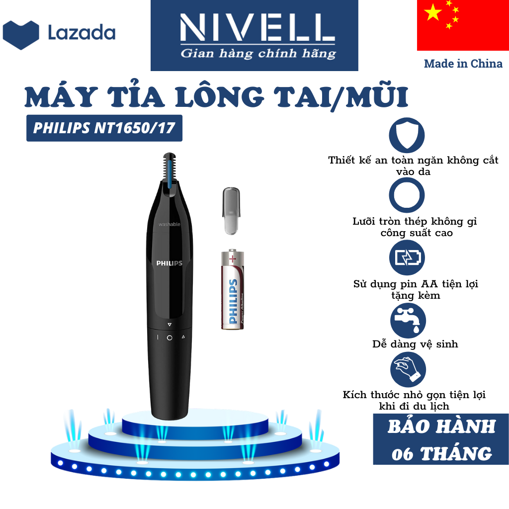 Máy cắt tỉa lông mũi lông tai Philips NT1605 chính hãng, đa năng thông minh dành cho nam nữ, chính hãng nội địa Nhật, công suất cao, dễ vệ sinh, màu đen, bảo hành toàn quốc
