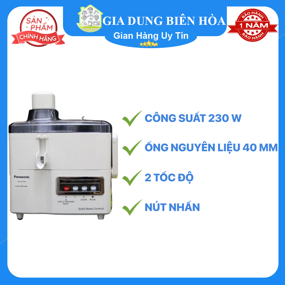 Máy xay ép đa năng panasonic mj-m176pwra -công suất:230w ống tiếp nguyên liệu:45 mm-xay hạt xay sinh tố ép trái cây, rau củ