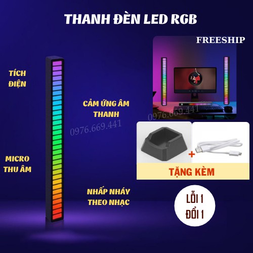 Đèn led rgb nháy theo nhạc, đèn led thanh, cảm ứng âm thanh thông minh, tích hợp micro thu âm