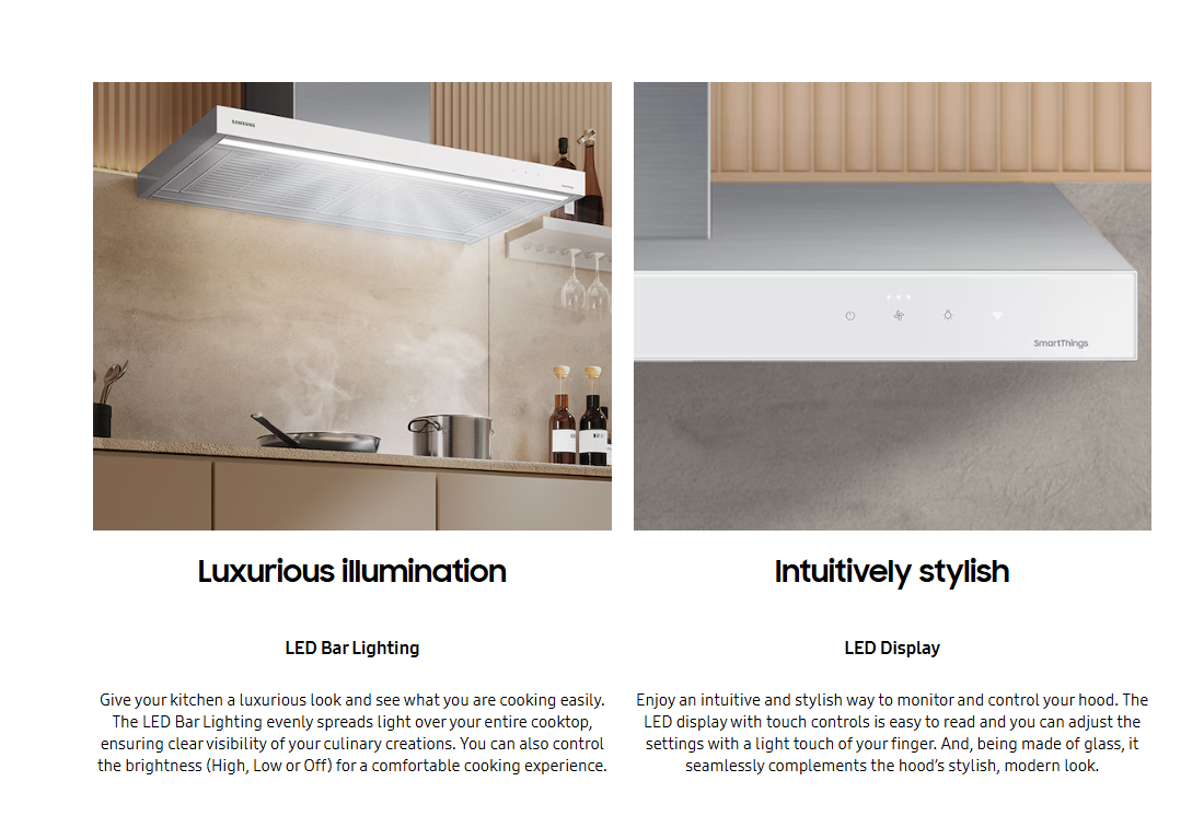 (ขนาดใหญ่) SAMSUNG NK36C5070US/UR เครื่องดูดควันติดผนังประสิทธิภาพสูงขนาด 90 ซม. พร้อมระบบระบายอากาศ WIFI รับประกัน 2 ปี