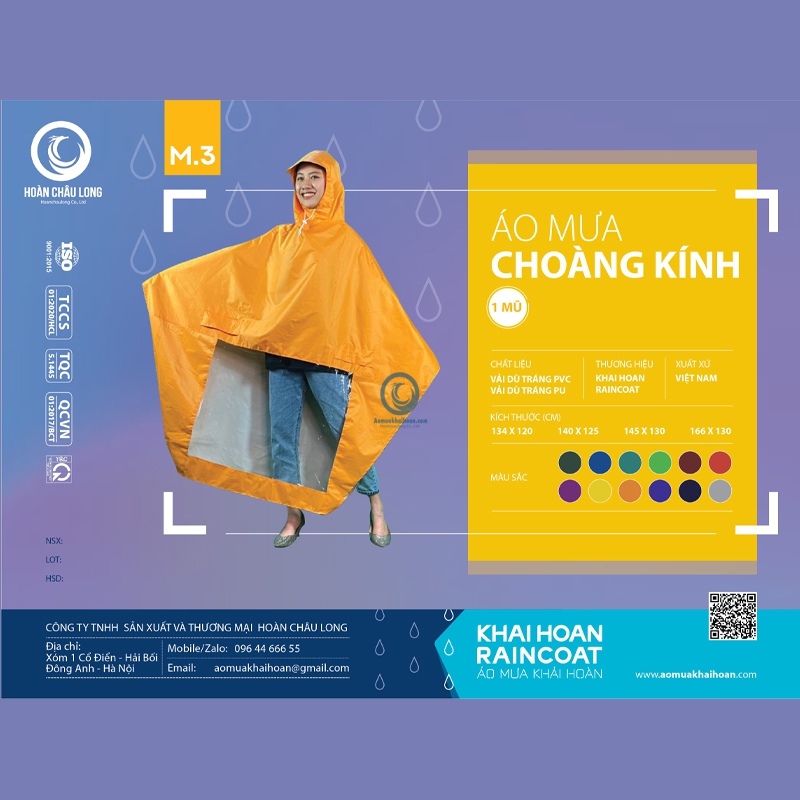 Áo mưa choàng kính 1 mũ, vải dù tráng PVC cao cấp. Siêu bền, siêu dai