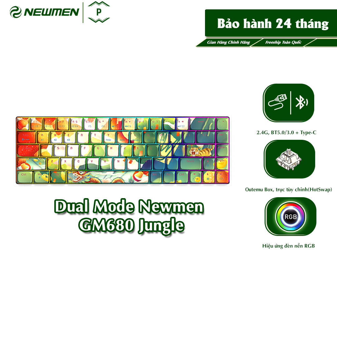 Bàn Phím Cơ Không Dây Dual Mode Newmen GM680 (Phiên Bản Ngoạ Hổ Tàng Long) Layout 68 Phím HotswapĐa 
