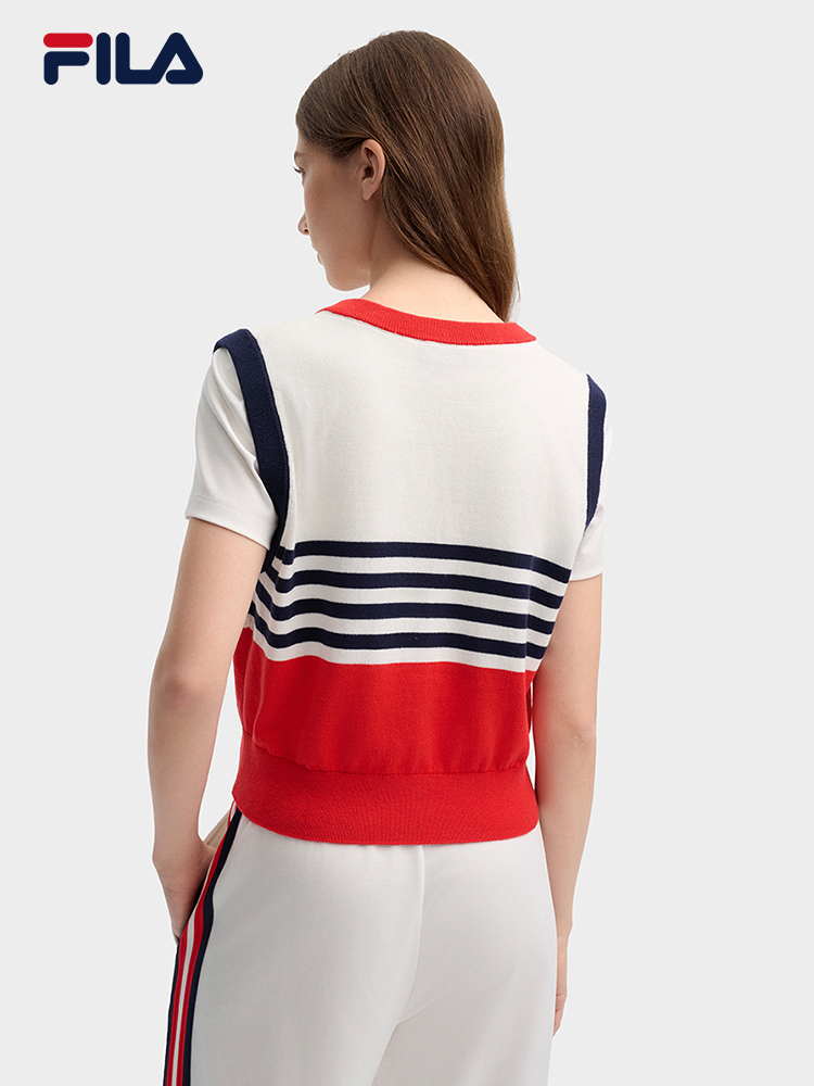 [NEW COLOR!] FILA CORE LIFESTYLE ORIGINALE FRENCH TENNIS CLUB Women Short Sleeve T-shirt + Sleeveless Knit Vest Set (Red / Blue)